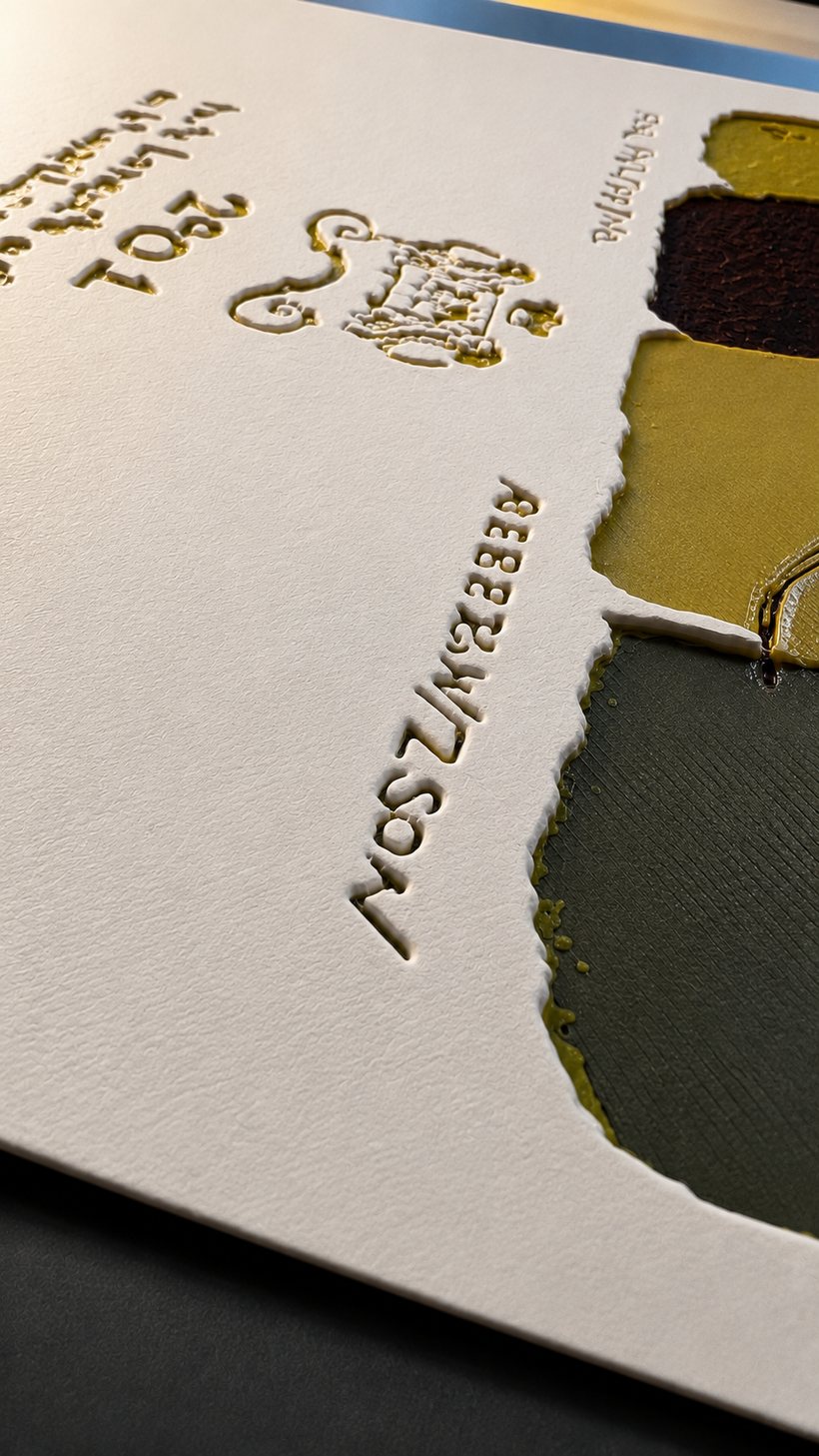 Macro detail of sculpted relief — Château Mouton Rothschild 2001, Robert Wilson signature